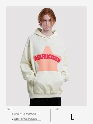 Aelfric Eden Graphic Hoodies for Men Y2K Printed Hoodie Sweatshirt Casual Oversized Long Sleeve Vintage Streetwear Hiphop Hooded Pullover Beige Medium - Thumbnail 6