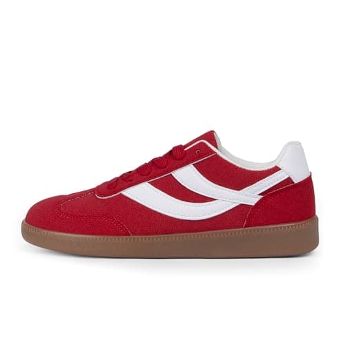 Tigeridea Red Flat Shoes Women Fashion Causal Sneakers Lace up Slip on Rounded Toe Tennis Shoes Women Red Dress Shoes Size 7.5 - Image 1