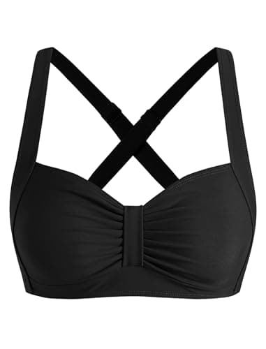 ZAFUL Bikini Top for Women Push Up Swimsuit Tops Adjustable Thick Straps Cross Back Vintage Bikini Tops Only (Black XS) - Image 1