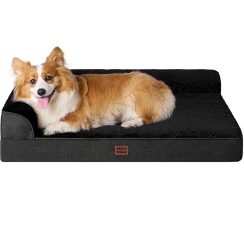 EHEYCIGA Large Dog Bed Memory Foam for Crate, Orthopedic Dog Bed Large Size Dogs with Washable Removable Cover, Waterproof Pet Sofa Couch with Nonskid Bottom, 35x22x6, Black