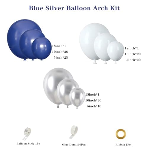 Navy Blue and Silver Balloon Garland Arch Kit, Royal Blue White Metallic Silver Balloons for Wedding Graduation New Year Bridal Shower Birthday Party Decorations - Thumbnail 2