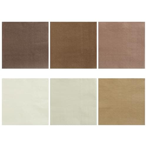 NatNarr 120 Pcs Brown Napkins, 6 Color Brown Cocktail Napkins Disposable Square Dessert Beverage Napkin Small Paper Napkin for Bridal Baby Shower, Wedding, Birthday, 5inch