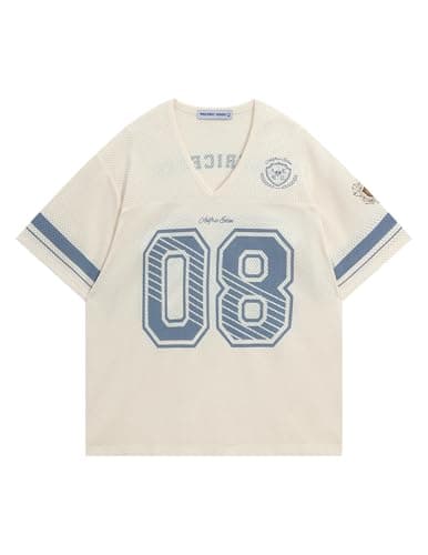 Aelfric Eden Jersey Shirts for Women Y2k Oversized V Neck Graphic Tees Football Number Streetwear T Shirt Tops Off White L