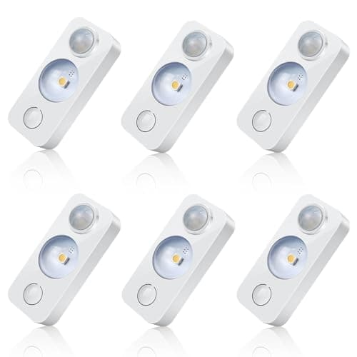 NIEGNOWOO 6 Pack LED Motion Sensor Puck Lights, Rechargeable Cabinet Lights, Stick on Wireless LED Night Light for Closet, Drawer, Shelf, Under Cabinet, Daylight White, USB Charging Cord Included - Image 1