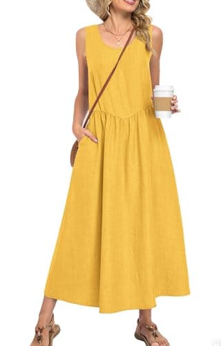 MOLERANI Women’s Summer Maxi Dress Sleeveless A-Line Flowy Sundress Elastic Waist Lightweight Breathable Casual Beach Vacation Outfit Round Neck Resort Wear Wear Pale Yellow S - Image 1