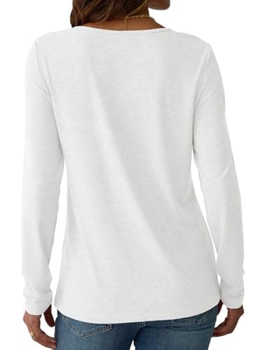 NORACORA Long Sleeve Shirts for Women Pleated Dressy Crew Neck Casual Business Blouses Trendy Fashion Tunic Basic Tops White S - Thumbnail 5