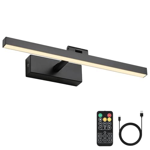 Joosenhouse Battery Operated Picture Light, Rechargeable Wireless Gallery Light with Remote Control, Dimmable & Timer Function, 15.35" Black Wall Lights for Artwork - Image 1