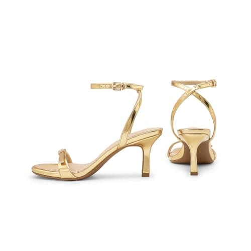 Athlefit Gold Kitten Heels for Women Sexy Square Open Toe Stiletto Heeled Sandals Ankle Strap Dress Graduation Wedding Prom Heels Size 6 - Thumbnail 6