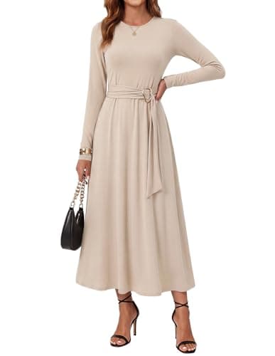 GRACE KARIN Womens Long Sleeve Maxi Dresses 2026 Casual A Line Flowy Wedding Guest Dress Fall Fashion Clothes with Pockets Apricot 2XL - Image 1
