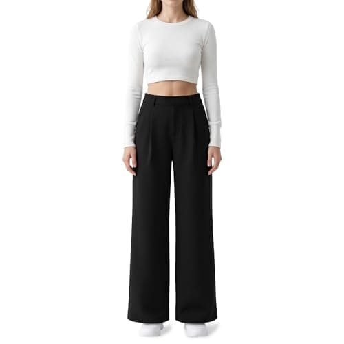OctMoon Dress Pants Women - High Waisted Straight Leg Work Pants with Belt Loops, Stretchy Business Casual Slacks, Wrinkle-Free Knit Trousers for Office & Teacher(Black)-S - Image 1