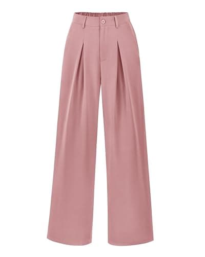 BTFBM Women High Waist Palazzo Pants Summer 2026 Casual Wide Leg Trousers Loose Work Office Business Suit Pant Pockets(Pink, Small) - Image 1