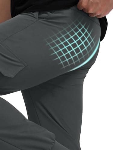 Crastimo Men's Hiking Pants Elastic Waist Drawstring Cuffs Sweatpants Lightweight Zipper Pockets Slim Fit Trousers Tapered Running Outdoor Gray L - Thumbnail 6