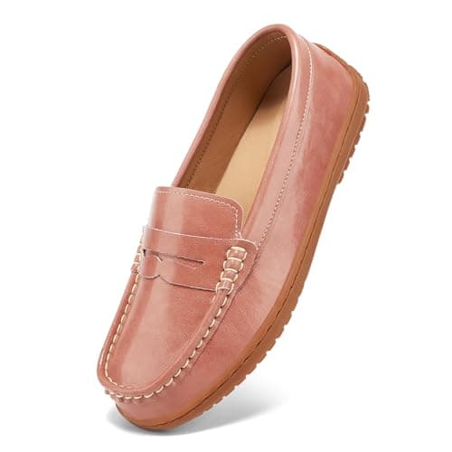 BEAUSEEN Women's Classic Handsewn Penny Loafers - Casual Slip On Moccasin Driving Shoes Lightweight Walking Flats Comfort Women Loafer Shoes, Pink, 7 US - Image 1