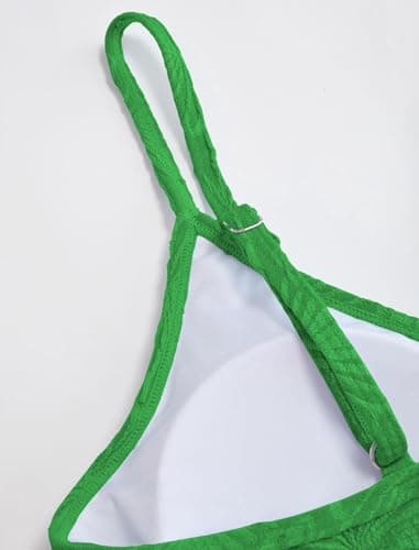 ZAFUL Womens Two Piece Swimsuit Tummy Control High Waisted Green Bikini Textured V Neck Adjustable Straps Modest Bathing Suits High Cut Beach Swimwear Small - Thumbnail 6