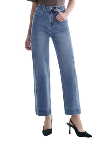 SGIVL Women's Straight Leg Jeans High Waisted Stretchy Loose Fit Ankle Length Casual Denim Pants Zipper Wide Leg Baggy Trendy Classic Blue 16 - Image 1