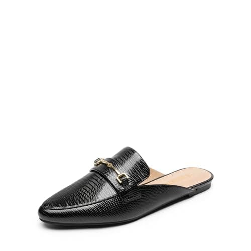 DREAM PAIRS Women's Flat Mules Buckle Pointed Toe Backless Slip on Slides Loafer Shoes,Size 8,Black-Snake,DML212 - Image 1