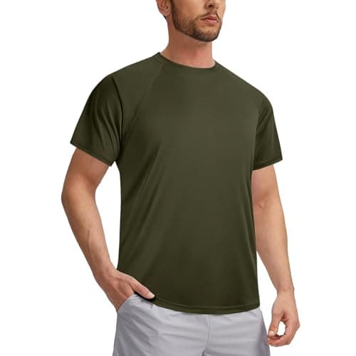 3rd hill Mens Swimming Shirts Short Sleeve UPF 50 Quick Dry Sun Protection Rash Guard Shirts for Fishing Running Army Green L