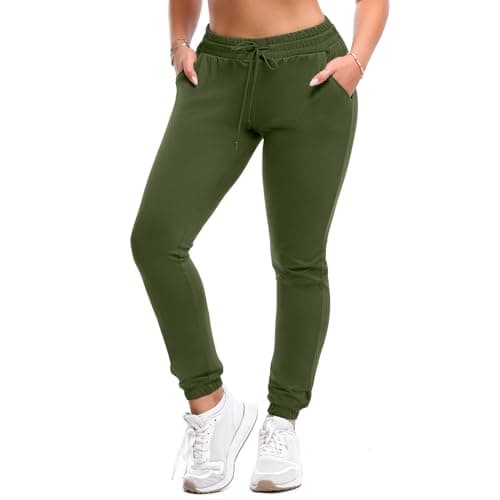 SINOPHANT Joggers for Women with Pockets Drawstring Sweatpants for Lounge Gym Yoga ArmyGreen XL - Image 1