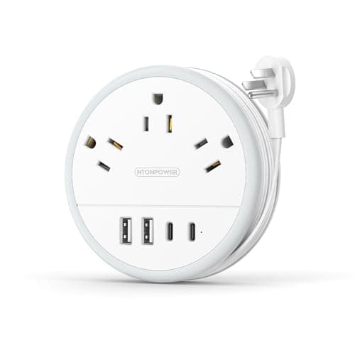 NTONPOWER Travel Power Strip, Travel Essentials, Cruise Essentials 2026 3 Outlets 4 USB Ports(2 USB C), 4FT Wrapped Around Extension Cord for Travel Cruise Ship Beach Vacation Essentials White - Image 1
