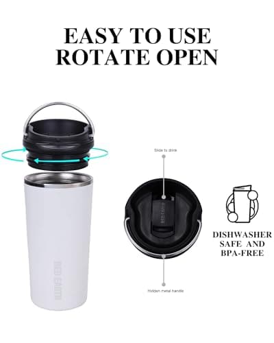 GiNT 17oz Travel Tea Mug with Infuser, 2 Lids. Vacuum Insulated 316 Stainless Steel Coffee Mug. Dishwasher Safe Tea Cup with Strainer for Hot & Cold Brew Coffee. Mothers Day Gifts for Mom (White) - Thumbnail 5