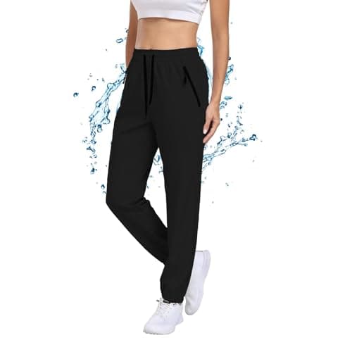 Hiking Pants Women Water Resistant Quick Dry Joggers with Pockets Elastic Waist Drawstring UPF 50+ Cargo Lightweight Work Travel Casual Black XXL - Thumbnail 4