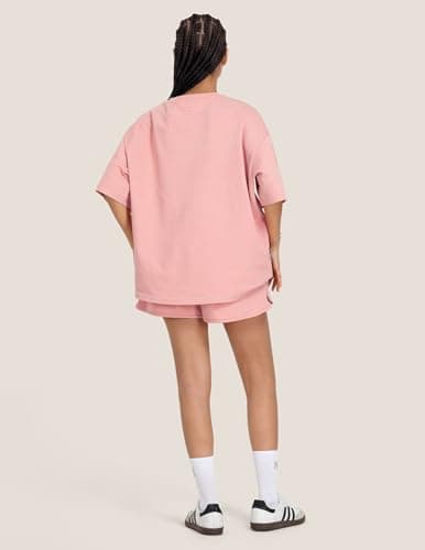 Aelfric Eden Cloud Oversized Sweat Set for women 2 Piece Shorts Outfits 2026 Summer Casual Loose Short Sleeve Matching Lounge Sets Pink Large - Thumbnail 3