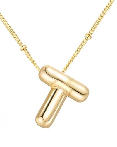 Chunyee Bubble Letter Necklace Gold for Women, 18k Gold Initial Necklaces for Women Dainty Letter Necklace With Gift Package, Ideal Jewelry Gifts for Women - Image 1