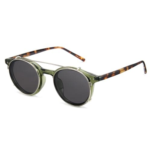 Cyxus Clip On Blue Light Blocking Glasses for Men Women, Round TR90 Metal Frame Eyeglasses with TAC Sunglasses Lens, UV Protection P1341B31 - Thumbnail 3