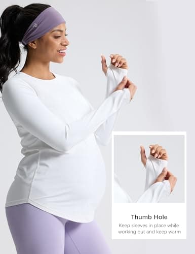 Mama Land Maternity Long Sleeve T-Shirts - Workout Yoga Maternity Tops Blouse Activewear Petite Casual Fall Winter Pregnancy Clothes (Off-White S) - Thumbnail 4
