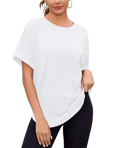 Totatuit Tee Shirts for Women Loose Fit Drop Shoulder Short Sleeve Oversized Tees Cute Teens Girls Summer Big T-Shirts White Large - Image 1