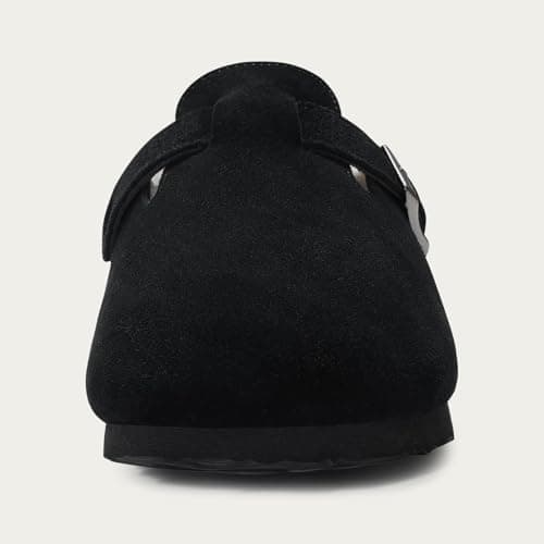 KIDMI Women's Fur Lined Suede Clogs Fuzzy Cork Footbed Mules Slip On Winter Potato Shoes, Black 37 (Size 6-6.5) - Thumbnail 5
