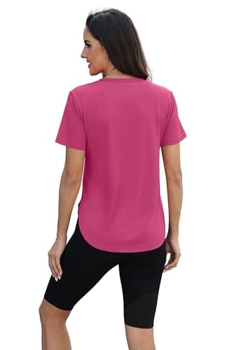 Spring Summer Tops for Women Short Sleeve Hiking Shirts Athleisure Golf Shirt Beach Fashion Curved Hem Loose Fit Black 2XL - Thumbnail 4