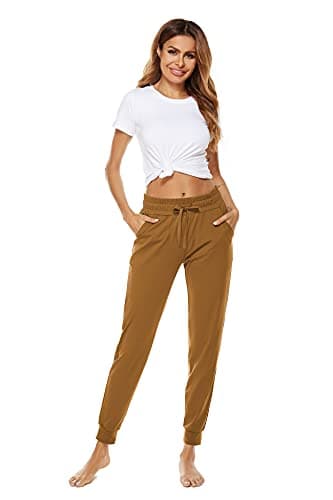 BATHRINS Women Tapered Joggers with Pockets – Casual Yoga High Waist Sweatpants Ginger - Thumbnail 5