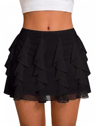 Avidlove Mini Skirt Mesh Ruffled Women's Skirts Y2K Casual Concert Outfit Black XS - Image 1