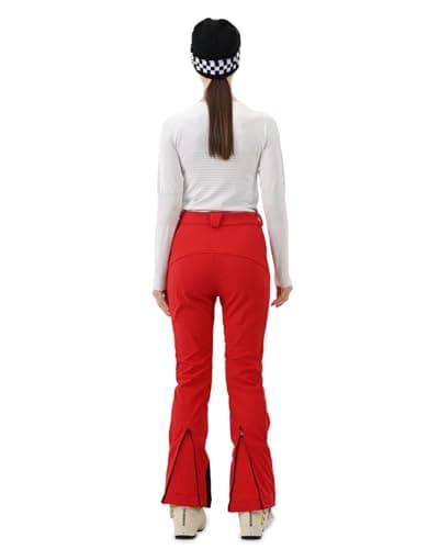 HIGH EXPERIENCE Womens Ski Pants Slim Fit Snow Fleece Lined Snowboard Soft Shell Fitted Insulated Waterproof Windproof Warm (Red, Large) - Thumbnail 3