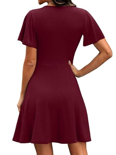 Wedding Guest Dressss Wrap V Neck Party Cocktail Sundress Red Summer Dress Mom Outfits Burgundy XL - Thumbnail 5