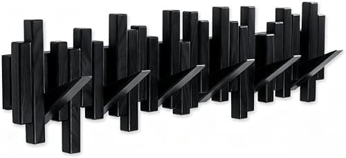 Key Holder Wall Mount, Splicable Wooden Piano Coat Rack Wall Mount, Modern Wall Art Flip Down Magnetic Hooks Wall Hook Hat Hanger for Entryway Key Holder Bedroom Kitchen (Black, 6 Hooks) - Image 1