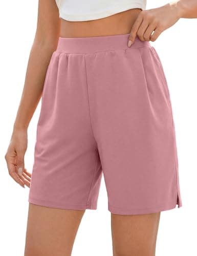 Quenteen Womens Air Layer Shorts Casual Summer Loose Athletic Short Lounge Running Shorts with Pockets Pink - Image 1