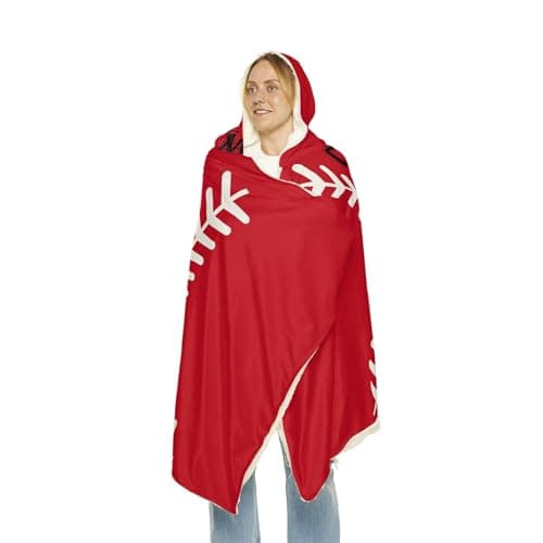 ROSLILY Personalized Baseball Hooded Blanket Game Day Custom Hooded Fleece Blanket with Name Softball Wearable Throw Blanket University Team Blanket Gift for Sports Fans Kids Adult Graduation, Red - Thumbnail 2