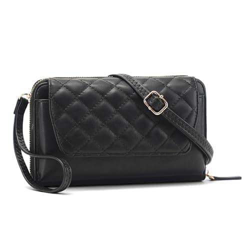Kiss Sea Small Crossbody Bag for Women, Vegan Leather Wristlet Wallet Clutch Purse with Card Slots & Zip-Around, Black Cell Phone Shoulder Bag - Image 1