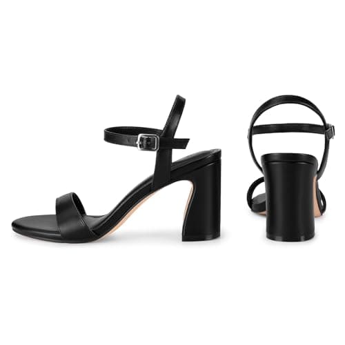 XMWEALTHY Black Chunky High Heels for Women 3-Inch Strappy Open Toe Block Heeled Sandals Ankle Strap Summer Dress Office Work Prom Heels Size 5.5 - Thumbnail 6