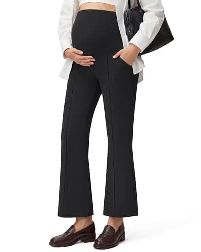 G4Free Maternity Flare Leggings with Pockets Pregnancy Work Casual Ankle Length Bootcut Over The Belly Yoga Pants (Black,XL,Regular) - Image 1