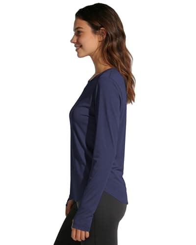 Womens Sun Shirt UPF 50+ Long Sleeve UV Protection SPF Shirts Moisture Wicking Quick Dry Workout Gym Golf Running Athletic Outdoor Tops Navy Blue XL - Thumbnail 4