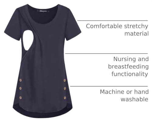 connche Quinee Nursing Tops for Breastfeeding Breastfeeding Shirts Maternity Tunic Tops Nursing Shirts Deep Blue XXL - Thumbnail 4