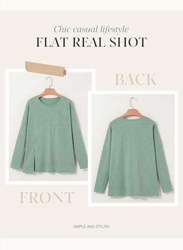 Dokotoo Ladies Long Sleeves T-Shirt for Women Blouses Oversized Fall Creweck Tops Side Split Summer Tie Knot Basic Pullover Trendy Tee Tops,Smoke Green Medium - Thumbnail 4