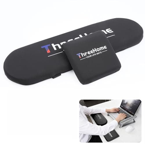Keyboard and Mouse Wrist Rest Set - Memory Foam + Ice Silk Desk Essentials, Removable Washable Wrist Support with Elbow Rest for Desk, Ideal for Laptops with Stands, Eases Wrist Fatigue, Black