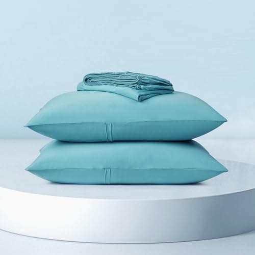 Dream Valley® Queen Sheet Set, Cooling Fitted Sheet with 2 Pillowcase-3 PCS with No Flat Sheet,Q-Max > 0.4 Aerocool, Cooling for Night Sweats, Hot Sleepers,deep Pocket up to 15",Dream Blue