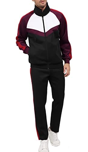 Sun Lorence Jogging Track Suits for Men Sets 2 Pieces with Full Zip Running Sports Outfits Suits for Men Black Red Medium - Thumbnail 6