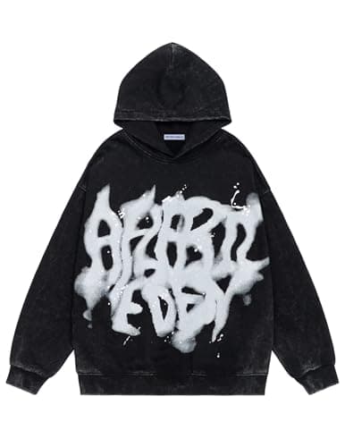 Aelfric Eden Graphic Hoodies Abstract Print Washed Hoodie Long Sleeve Acid Washed Hooded Sweatshirts Trendy Y2k Tops Black - Image 1