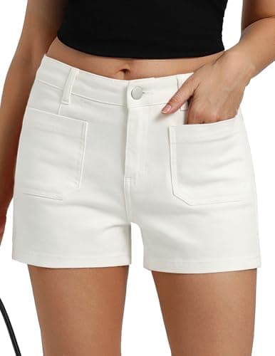 Belle Poque Women Jean Shorts White High Waisted Micro Cargo Denim Shorts (White, 2XL) - Image 1